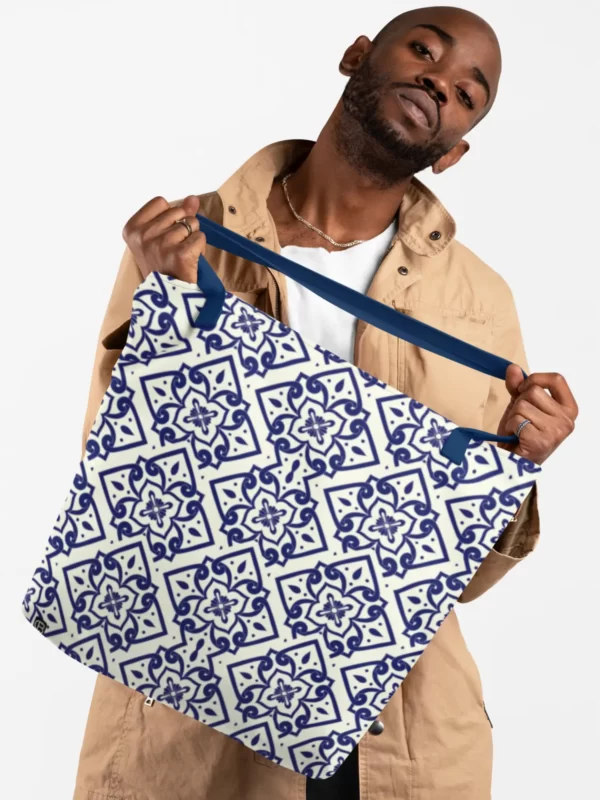 Elegant Blue Pattern Canvas Zipper Tote Bag 4