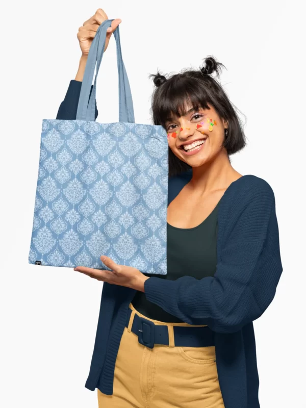 Blue Ethnic Design Canvas Zipper Tote Bag 2