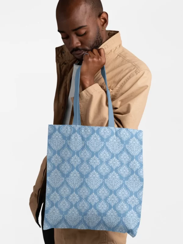 Blue Ethnic Design Canvas Zipper Tote Bag 3