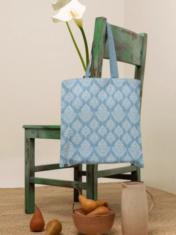 Blue Ethnic Design Canvas Zipper Tote Bag 4