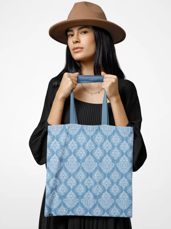 Blue Ethnic Design Canvas Zipper Tote Bag 5