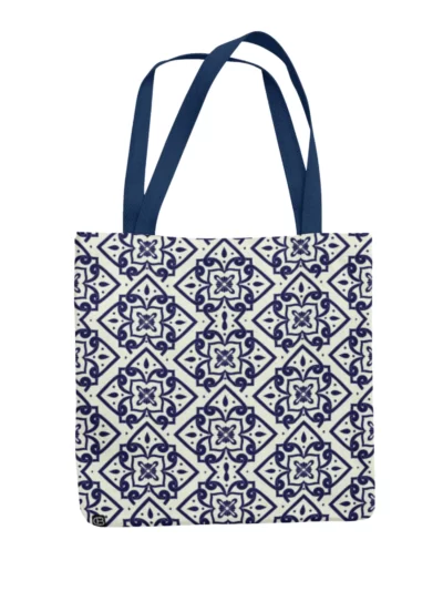 Elegant Blue Pattern Canvas Zipper Tote Bag