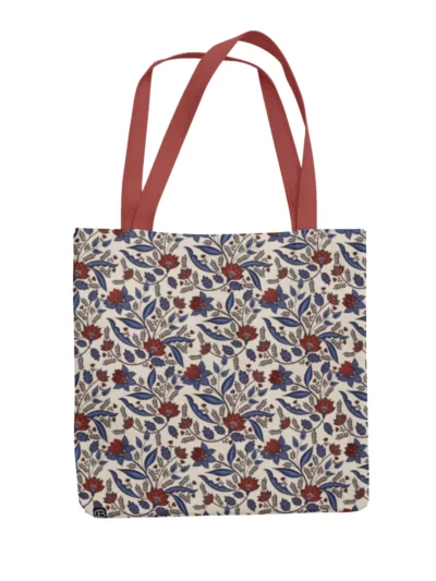 Maroon Floral Canvas Zipper Tote Bag