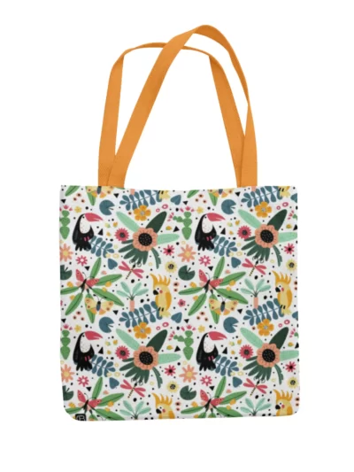 Toucan Pattern Canvas Zipper Tote Bag